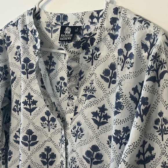 Madison Matthew’s boho floral blue white cotton tunic tiered ruffle sleeve Small - Picture 4 of 7